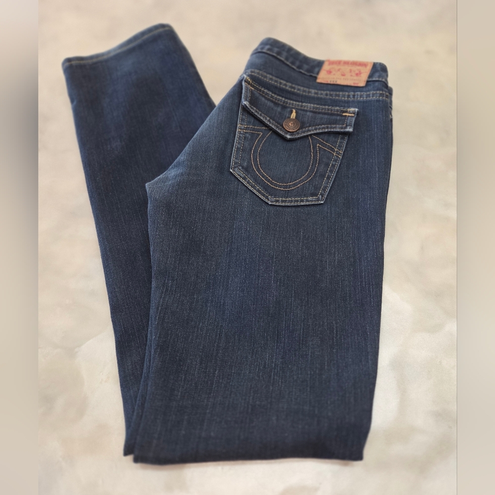 True Religion Fall Billy Dark Blue Straight Leg Jeans Size 28